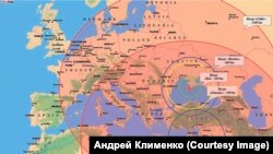 Межі досяжності російських ракетних комплексів з анексованого Криму і військової бази Росії в Сирії