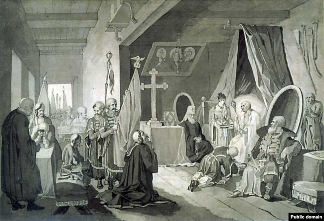 "Смерть Богдана Хмельницкого". Рисунок Тараса Шевченко (1836-1837)
