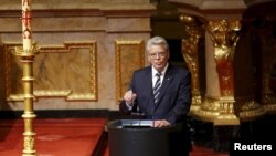 Germany -- German President Joachim Gauck makes a speech during an Ecumenical service marking the 100th anniversary of the mass killings of 1.5 million Armenians by Ottoman Turkish forces, at the cathedral in Berlin, April 23, 2015