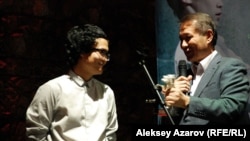 Режиссер Эмир Байгазин (слева) и генеральный директор киностудии "Казахфильм" Ермек Аманшаев. Алматы, 4 декабря 2013 года.