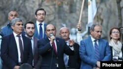 Armenia - The opposition Yelk alliance led by Aram Sarkisian (L), Edmon Marukian (C) and Nikol Pashinian holds a demonstration in Yerevan, 30Mar2017.