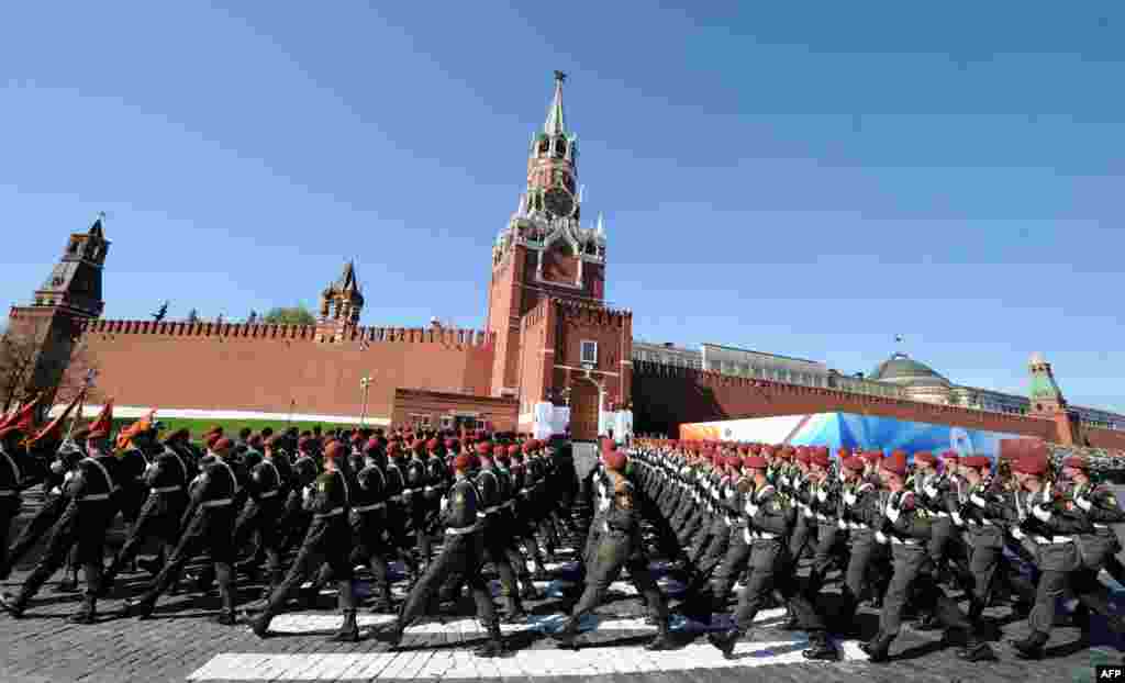 Russian Interior Ministry troops march on Red Square.
