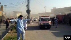 An ambulance transporting victims after the blasts in Parachinar on June 23.