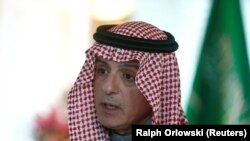 Saudi Arabia's Foreign Minister Adel al-Jubeir speaks during an interview with Reuters in Munich, Germany, February 18, 2018.