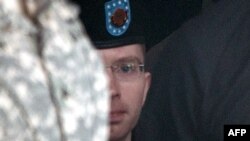 U.S. Army Private Bradley Manning leaves after the first day of his military trial at Fort Meade, Maryland, on June 3.