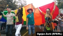 Gay-pride parade marchers in Belgrade