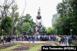 Protesters rally in Astana Square.