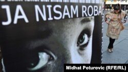 Bosnia and Herzegovina - An anti-trafficking sign in Sarajevo reading "I'm not a commodity."