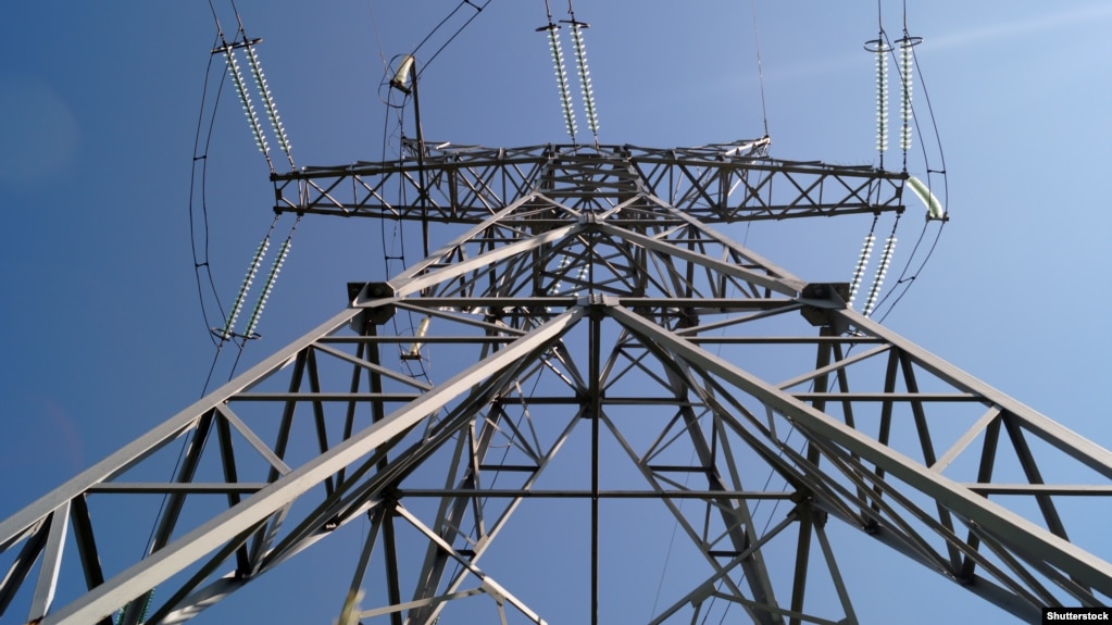 GENERIC -- High voltage transmission tower for distribution electrical power // Powerline transmission pylon (bottom view)