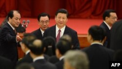 Chinese Vice President Xi Jinping (center) attends the 63rd National Day reception at the Great Hall of the People in Beijing on September 29.