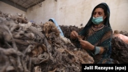 يوه افغان مېرمن په هرات کې له بيزې (بوزې يا وزې) له پوسته وړۍ شکوي ـ انځور له ارشيفه