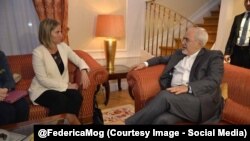 Iran's FM Mohammad Javad Zarif meets with EU's Federica Mogherini in Vienna on Monday May 16, 2016. Discussing Iran Nuclear Deal implementation.