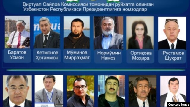 Өзбек активисттери уюштурган Виртуалдык шайлоо комиссиясы каттаган талапкерлер. 