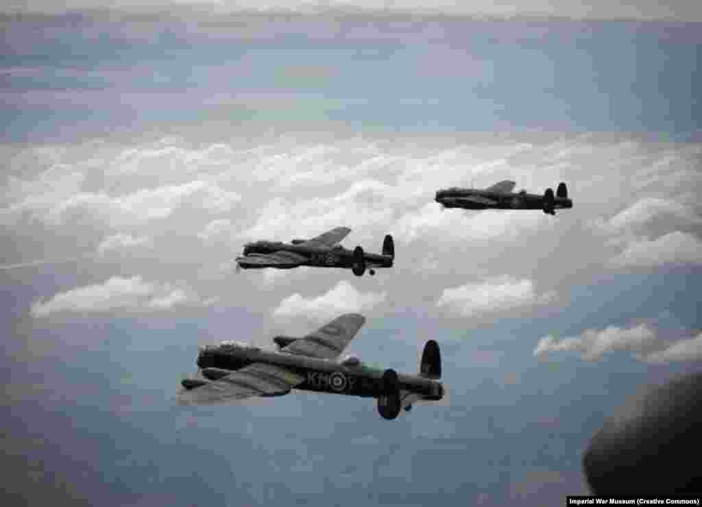 British Lancaster bombers flying over Europe during World War II. By 1945, Britain&#39;s Royal Air Force had begun to target German cities with massive bombing raids intended to&nbsp;&quot;break the morale of the population which inhabits [them].&quot; Earlier in the war, Nazi Germany had killed more than 40,000 Britons in its own bombing campaign on civilian centers.