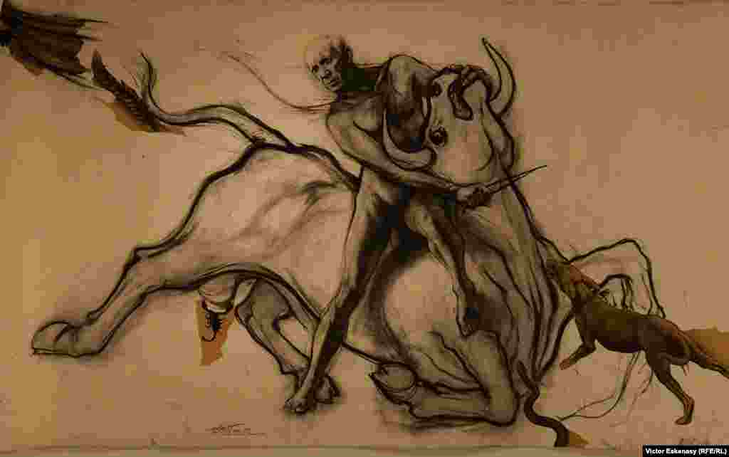 Ernest Pignon-Ernest, Picasso-Mithra, desen din 1992, expus la Evian.