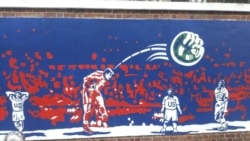 A mural glorifying a soocer goal Iran scored against the US in the 1998 World Cup.