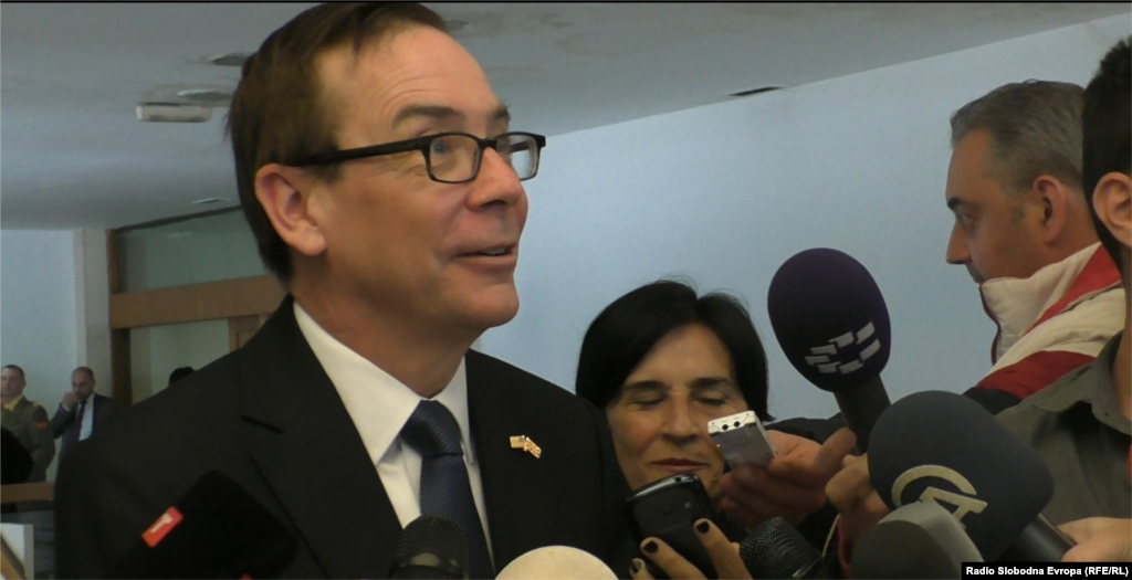Macedonia - Press conference of the Euro - Atlantic Council of Macedonia on the occasion of NATO - April 4. US Ambassador Jess Bailey speaks to the media - 4Apr3017