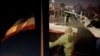 Before and after images taken from social media video show protesters tearing apart Iran's national flag after it was taken down in Mashhad, Razavi Khorasan Province, on January 7.