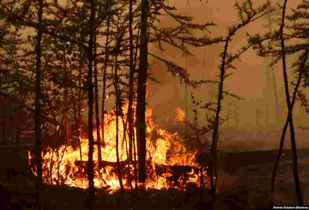 A forest fire near the village of Magaras in the Yakutia region.