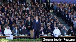 Претседателот на Србија, Александар Вучиќ, на воената парада во Белград на 20 септември 2025 година