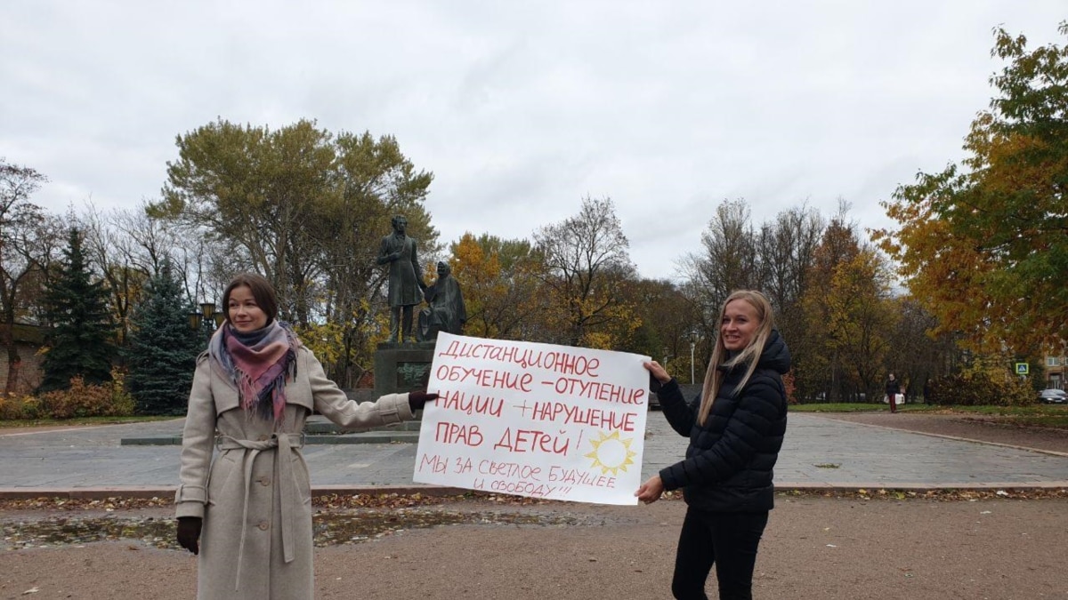 Жители Пскова вышли на пикет против дистанционного образования