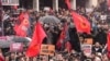 Demonstrators gather in Pristina on February 17 in support of former President Hashim Thaci and other Kosovars standing trial in The Hague on charges of war crimes and crimes against humanity.