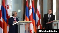 Հայաստանի նախագահ Սերժ Սարգսյանի և Վրաստանի նախագահ Գիորգի Մարգվելաշվիլիի համատեղ ասուլիսը Թբիլիսիում, 18-ը հունիսի, 2014թ.