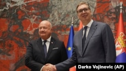 Nemački kancelar Kristijan Štoker i predsednik Srbije Aleksandar Vučić, Beograd, 13. avgust 2025.