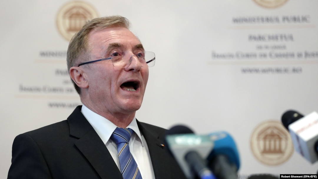 ROMANIA -- Romanian General Prosecutor Augustin Lazar addresses a press conference at the Public Prosecution headquarters in Bucharest, April 8, 2019