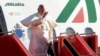 Armenia - Pope Francis waves farewell to Armenia's political and spiritual leaders as he boards a plane at Yerevan airport, 26Jun2016.