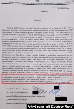 Memoriul prin care medicii Carlei cereau ca aceasta să fie trimisă în Germania, pentru a fi operată.