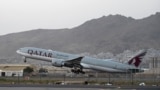 AFGHANISTAN -- A Qatar Airways aircraft takes off from the airport in Kabul, September 9, 2021