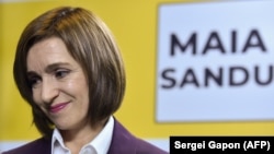 MOLDOVA -- Presidential candidate Maia Sandu speaks to the press in Chisinau, November 16, 2020