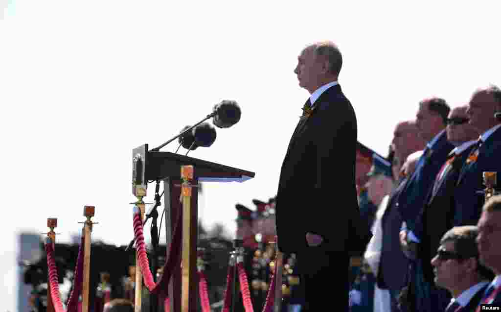 &nbsp;Рускиот претседател Владимир Путин одржа говор за време на Парадата за Денот на победата на Црвениот плоштад во Москва, Русија, 24 јуни 2020 година.