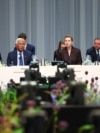 European Council President Antonio Costa (left), Danish Prime Minister Mette Frederiksen (center), and Ukrainian President Volodymyr Zelenskyy (right) at the European Political Community summit in Copenhagen on October 2.