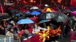 Protesters Rally In The Rain Against Macedonia Name Change