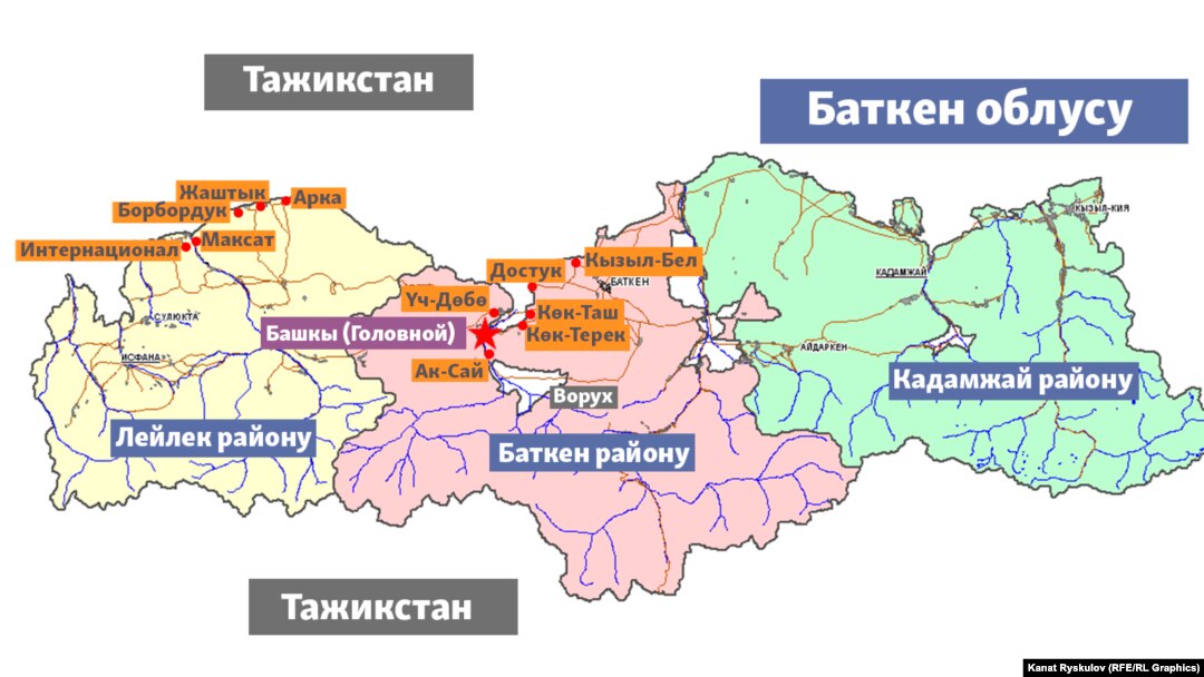 Баткен облусу. Тажикстандык аскерлердин аткылоосунан жабыркаган айылдар. 