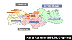 Карта населенных пунктов, где происходили события на границе Кыргызстана и Таджикистана 28-29 апреля 2021 года.