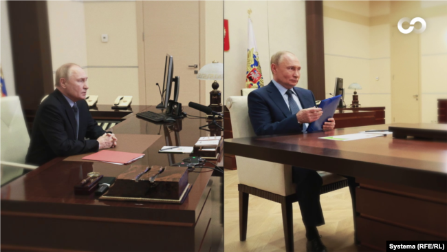 Sipas Kremlinit, këto dy fotografi janë bërë në të njëjtën zyrë në të njëjtën ditë, më 12 korrik 2024. Megjithatë, detajet e brendshme tregojnë se ato janë bërë në dy vende të ndryshme.