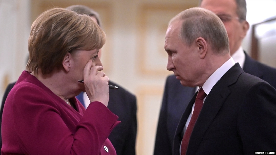 Njemačka kancelarka Angela Merkel i ruski predsjednik Vladimir Putin tokom zajedničke konferencije za medije u Moskvi, januar 2020. 