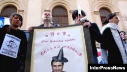 Demonstrators at an anti-Saakashvili rally in Tbilisi on February 12.