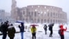 У Рыме выпаў снег: зачынілі доступ да гістарычных помнікаў, перабоі з транспартам