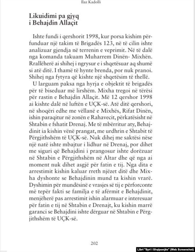 Kapitulli lidhur me zhdukjen e Behajdin Allaqit në librin "Syri i Shqiponjës" nga Ilaz Kadolli.</br><br>