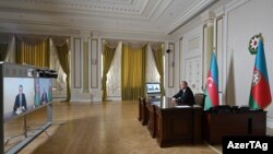 Azerbaijan -- President Ilham Aliyev speaks with newly appointed Foreign Minister Jeyhun Bayramov via video link, Baku, July 16, 2020.