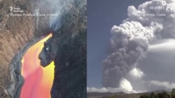Відео викидів попелу і лави з вулканів Етна та Кумбре-В’єха