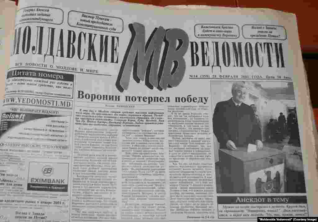 &quot;Moldavskie Vedomosti&quot;, 28 februarie 2001, victoria comuniştilor la alegerile din 25 februarie