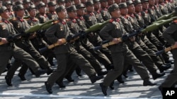 North Korean soldiers march during a military parade in Pyongyang. (file photo) 