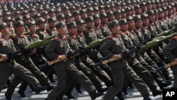 North Korean soldiers march during a military parade in Pyongyang. (file photo) 