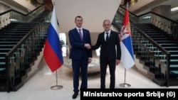 Ministri sporta Srbije i Rusije Zoran Gajić i Mihail Degtjarov u Beogradu 31. maja 2025.