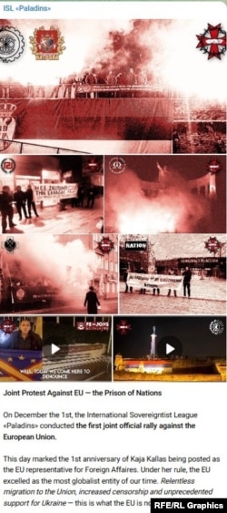 Objava ISL Paladins o zajedničkim akcijama organizovanim širom Evrope (Telegram, decembar 2025.)